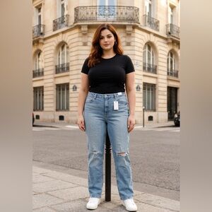 Women’s sz 16 plus distressed straight legs, tummy control, high waisted jeans